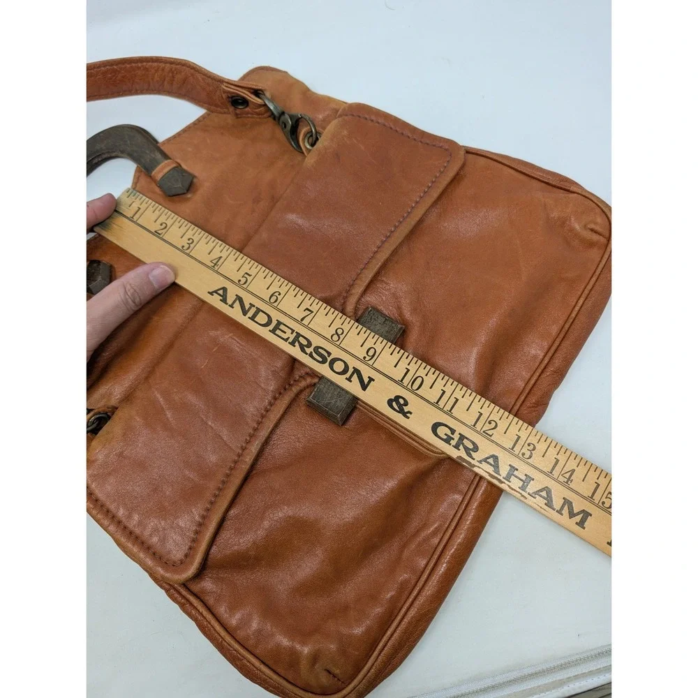 Buti Super Oscar Vintage Tan Leather Handbag Wood Handle Shoulder Bag Italy